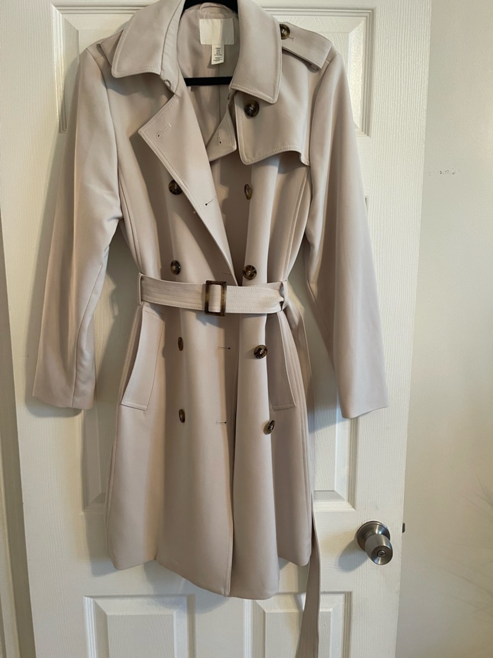 H&M Light Cream Double-Breasted Trench Coat with Belt